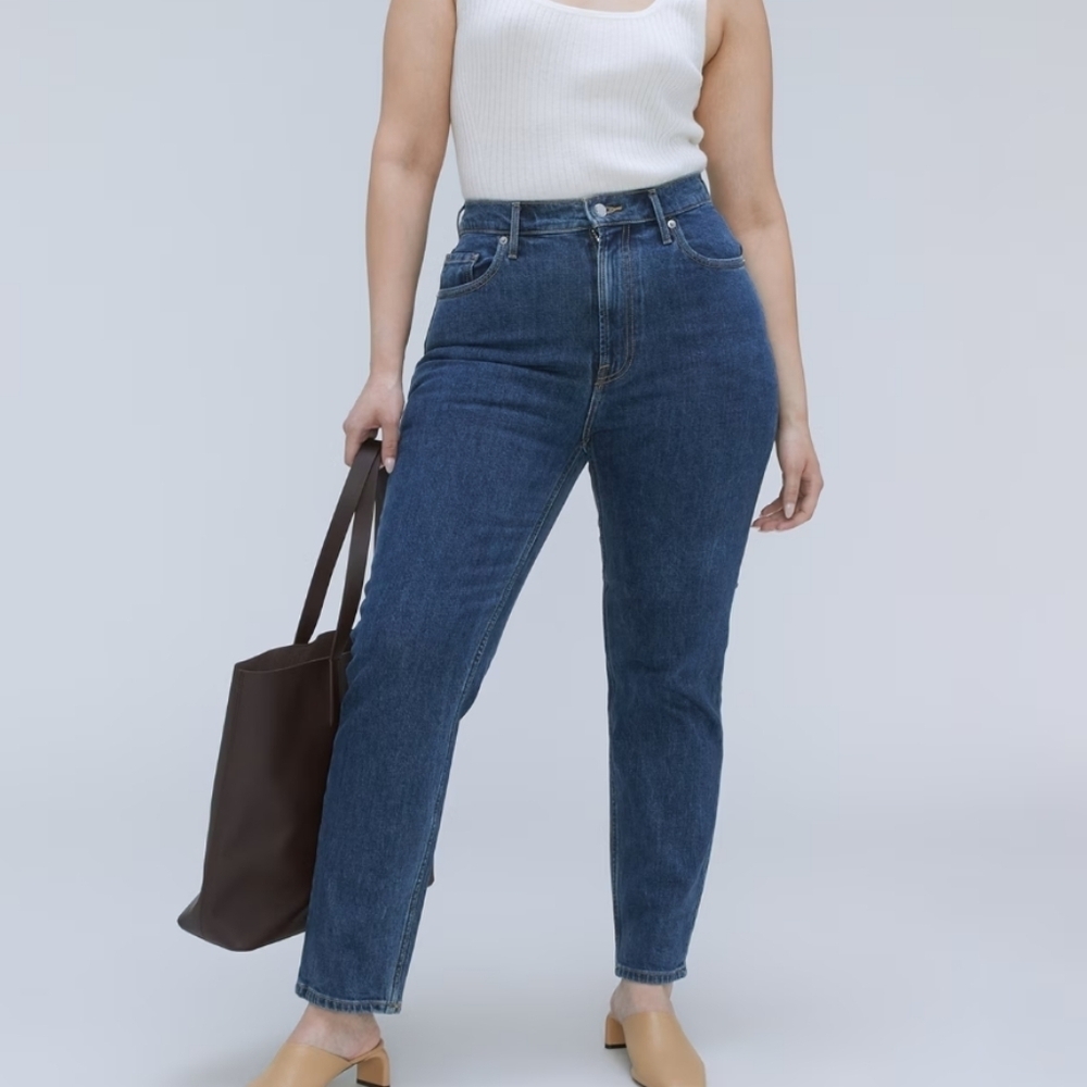 Everlane medium blue the Cheeky jean high rise straight leg